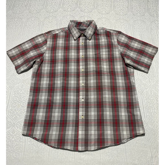 Faded Glory Other - Faded Glory Mens Plaid Short Sleeve Button Down Shirt Grey Granite Red Large L
